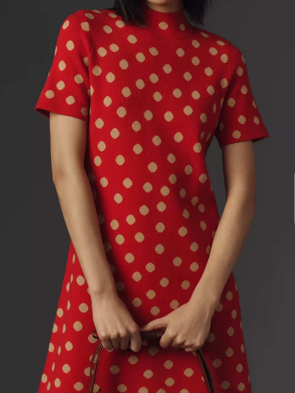 Anthropologie Nina Short-Sleeve Mock-Neck Mod Sweater Mini Dress